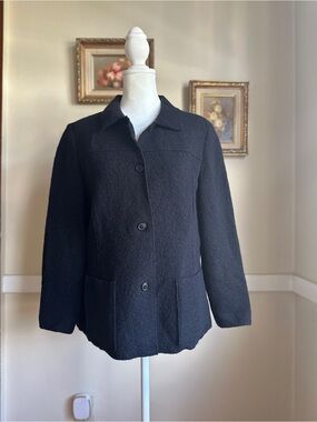 100% Wool Boxy Jacket by Lands' End Black Size 10P